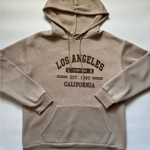 Unisex Los Angeles Tan/Brown Hoodie Light Cotton Sweater Size Large.